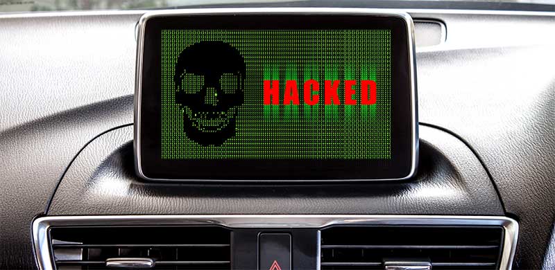 Car GPS with HACKED written on it | driverless car hacking accident